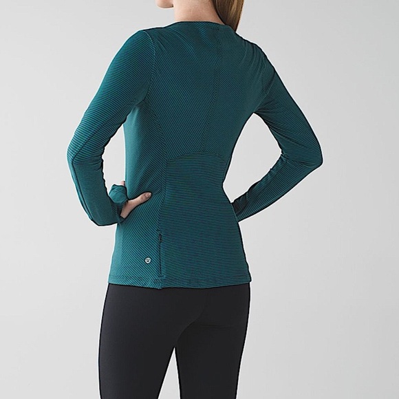 Lululemon Kanto Catch Me Long Sleeve Mini Pop Stripe Top Size 4 Teal/Dark Fuel - Picture 2 of 15